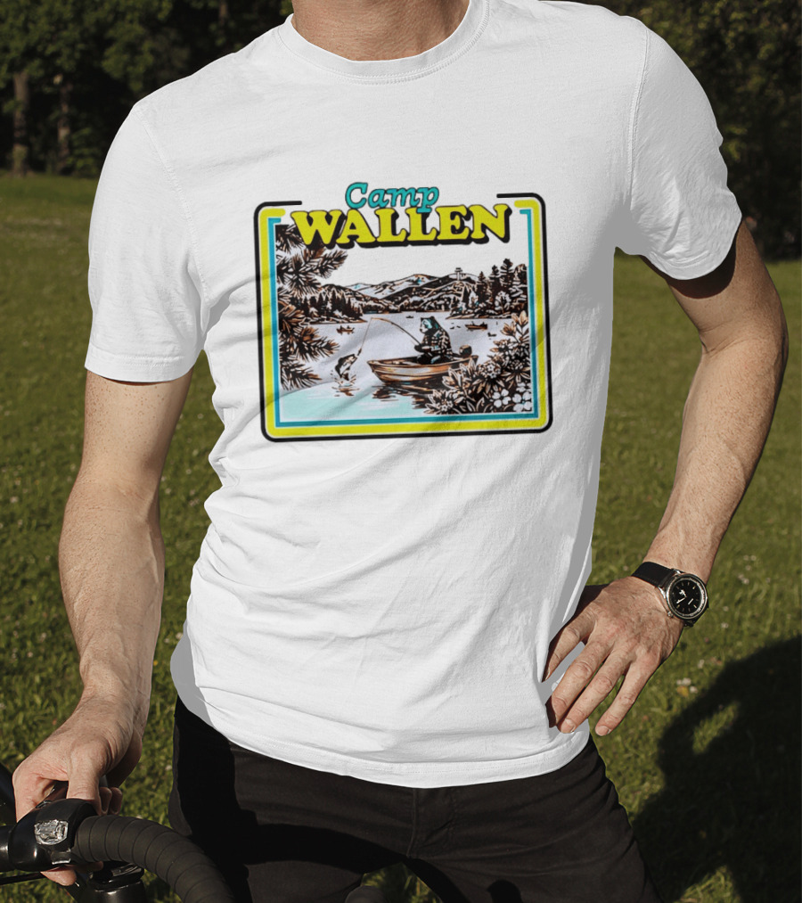 Camp Wallen Bear Fishing In Lake And Mountains Scene T-Shirt