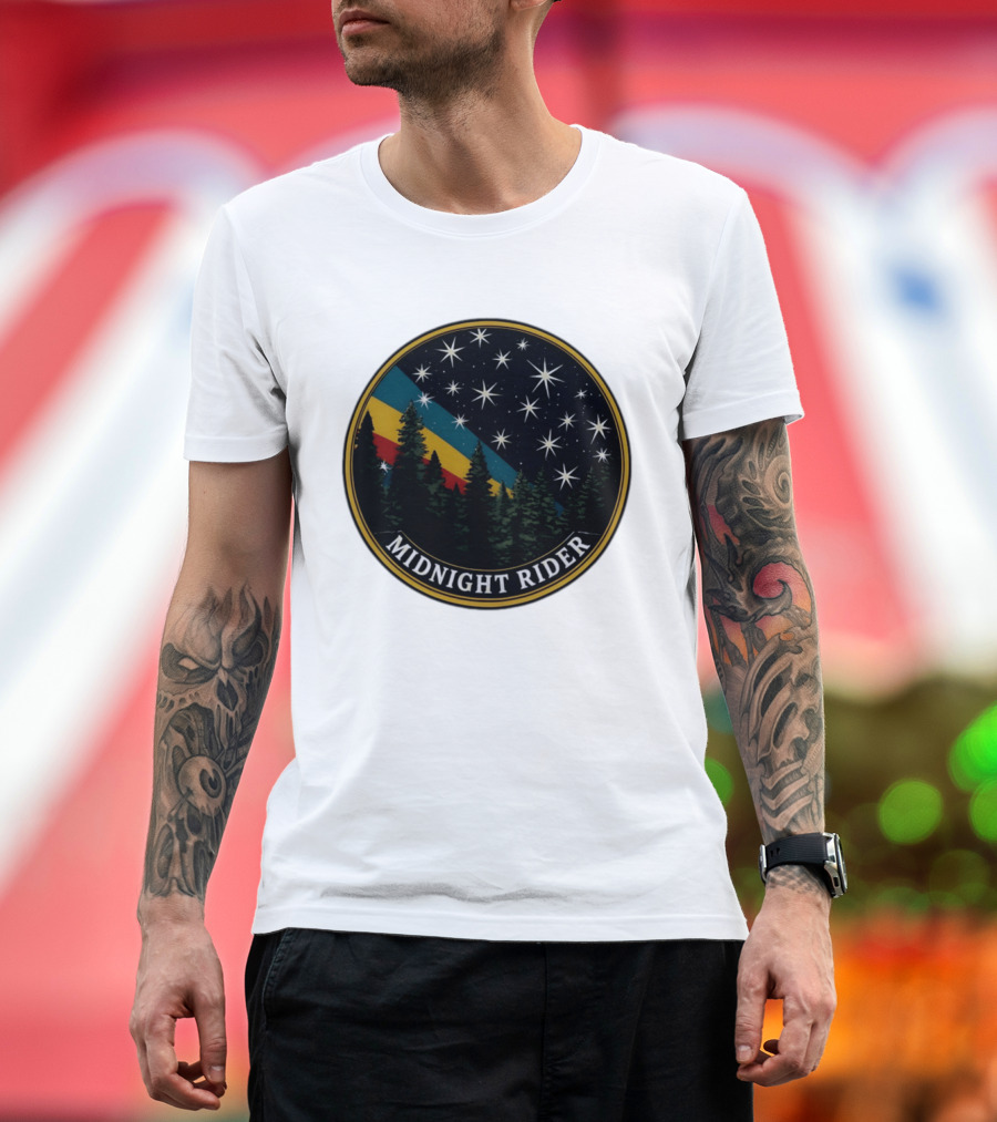Midnight Rider Starry Night Pine Forest Retro Spectrum T-Shirt
