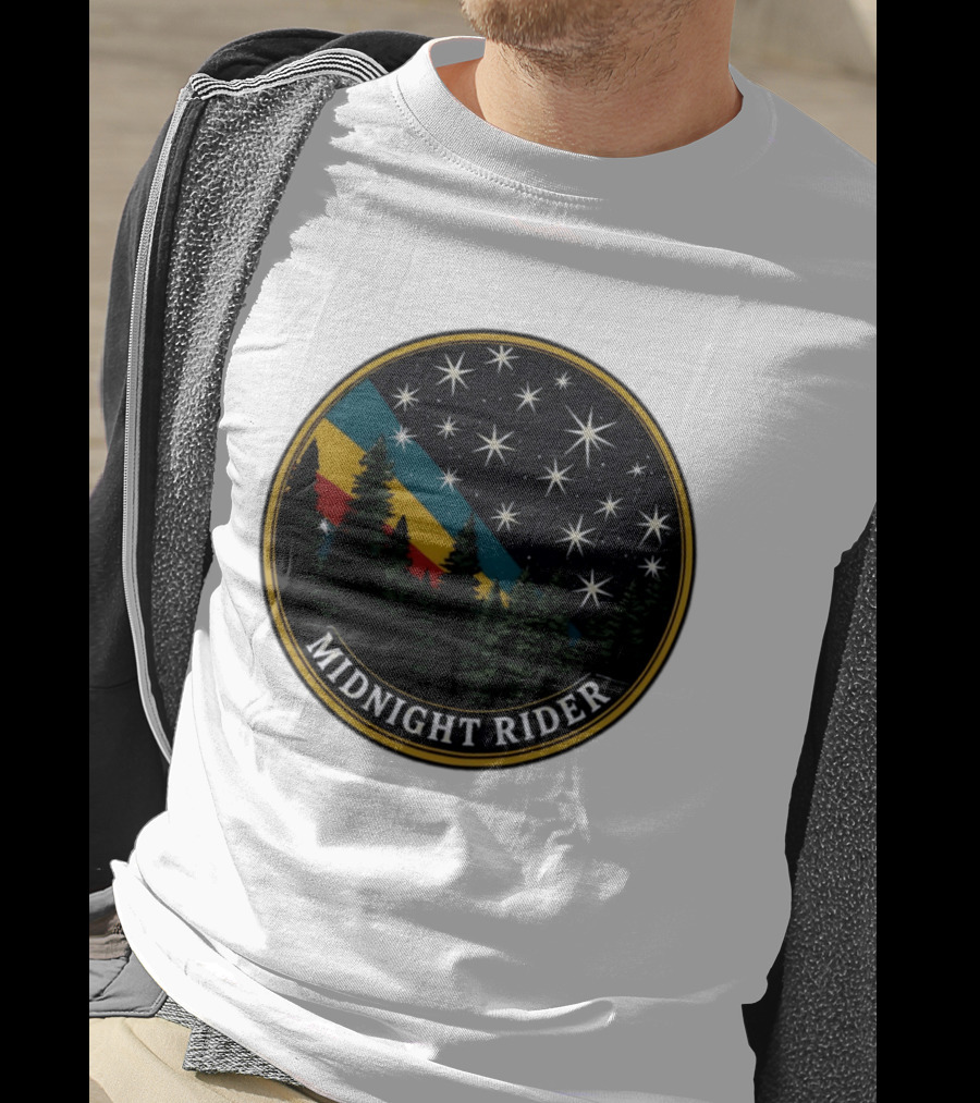 Midnight Rider Starry Night Pine Forest Retro Spectrum T-Shirt