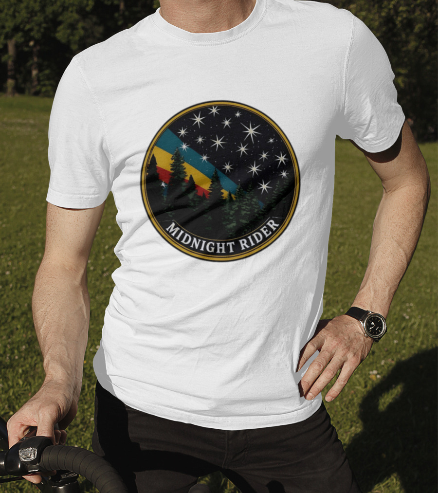 Midnight Rider Starry Night Pine Forest Retro Spectrum T-Shirt