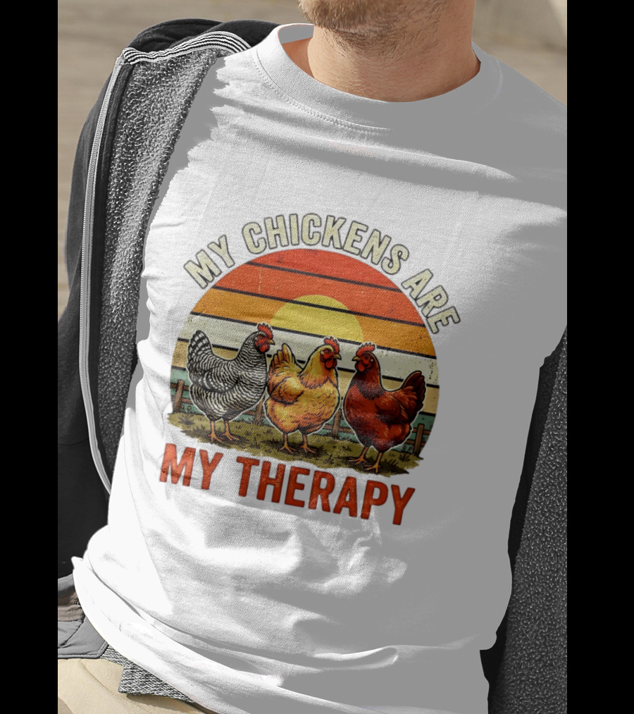 My Chickens Are My Therapy Three Hens Sunset T-Shirt