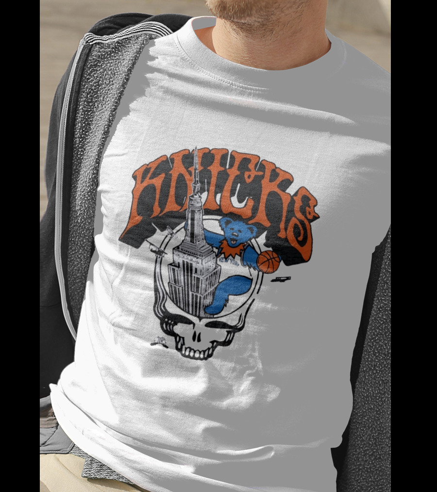 Knicks Grateful Dead Dancing Bear Empire State Building Skulls Basketball T-Shirt