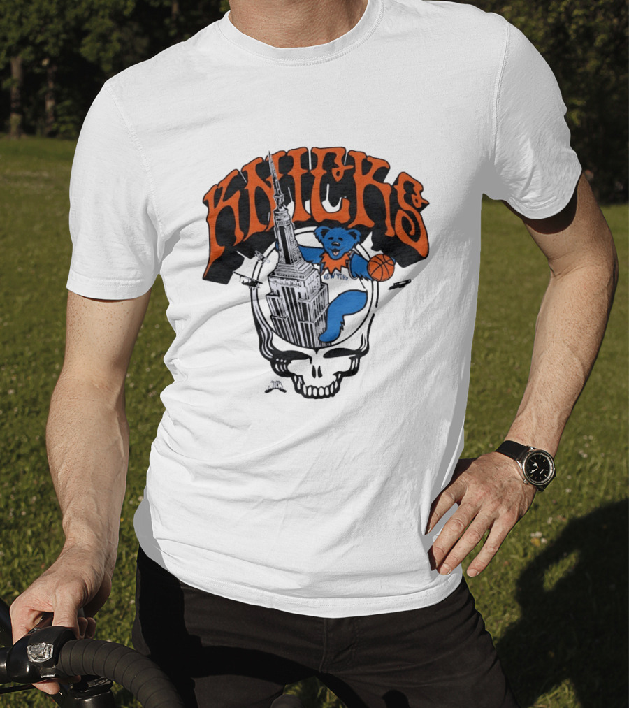 Knicks Grateful Dead Dancing Bear Empire State Building Skulls Basketball T-Shirt