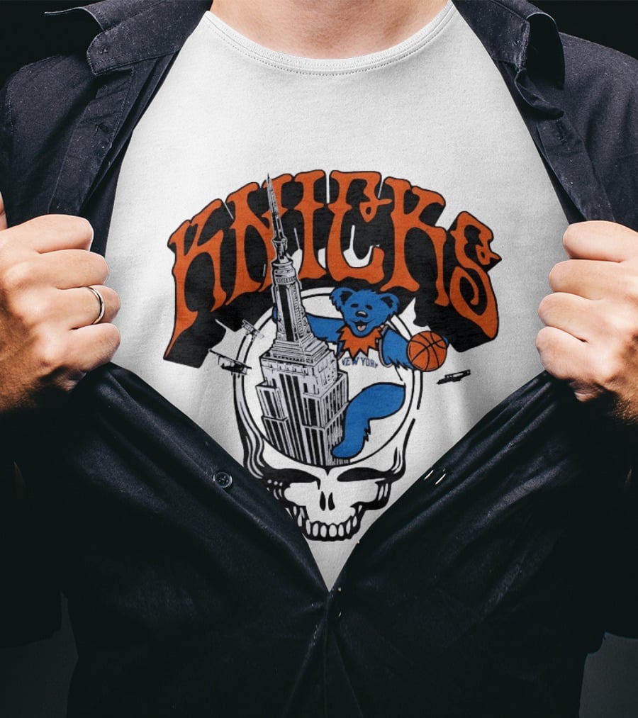 Knicks Grateful Dead Dancing Bear Empire State Building Skulls Basketball T-Shirt