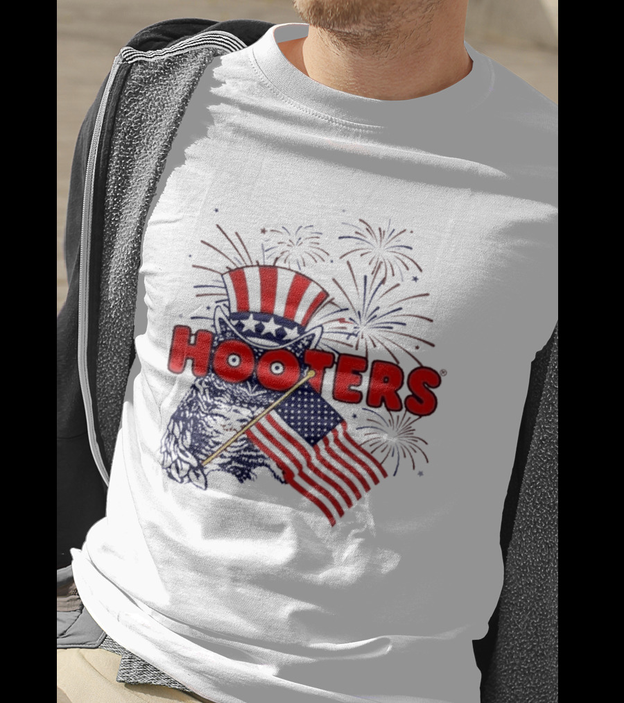 Hooters America Patriotic Owl Fireworks USA UPF 50+ T-Shirt
