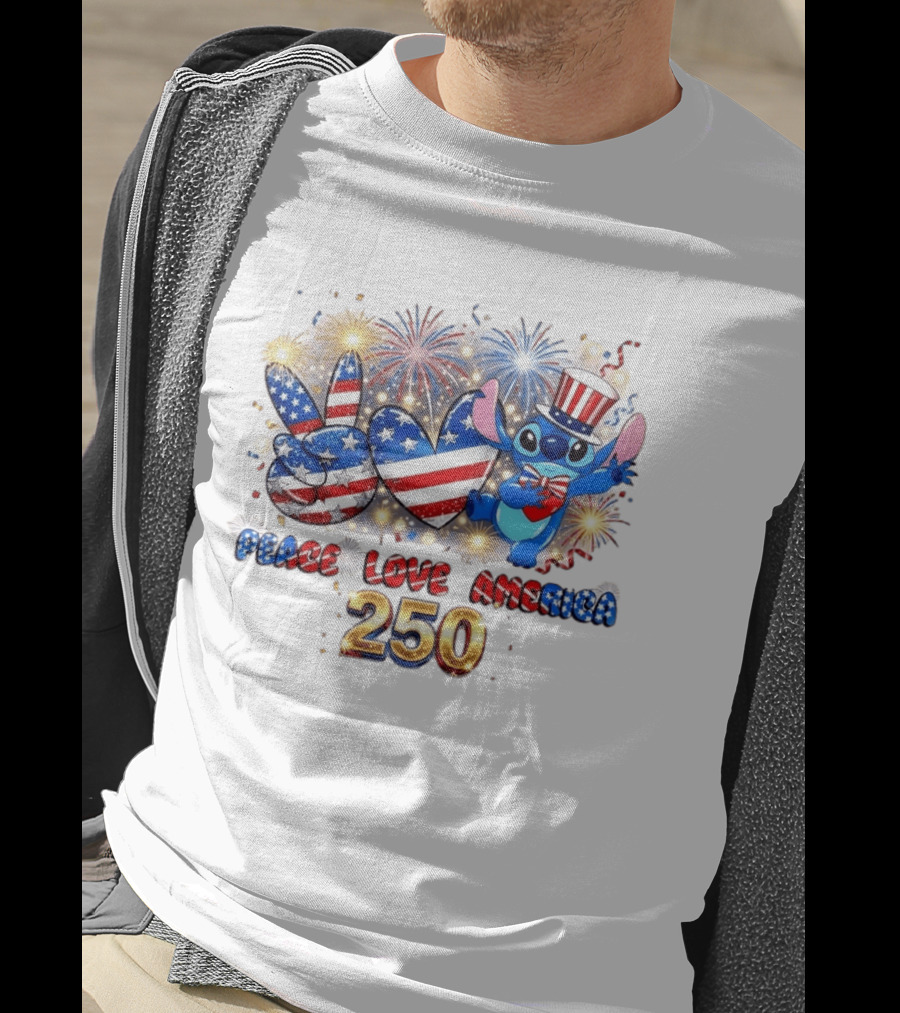 Peace Love America Stitch 250 4th Of July Celebration T-Shirt