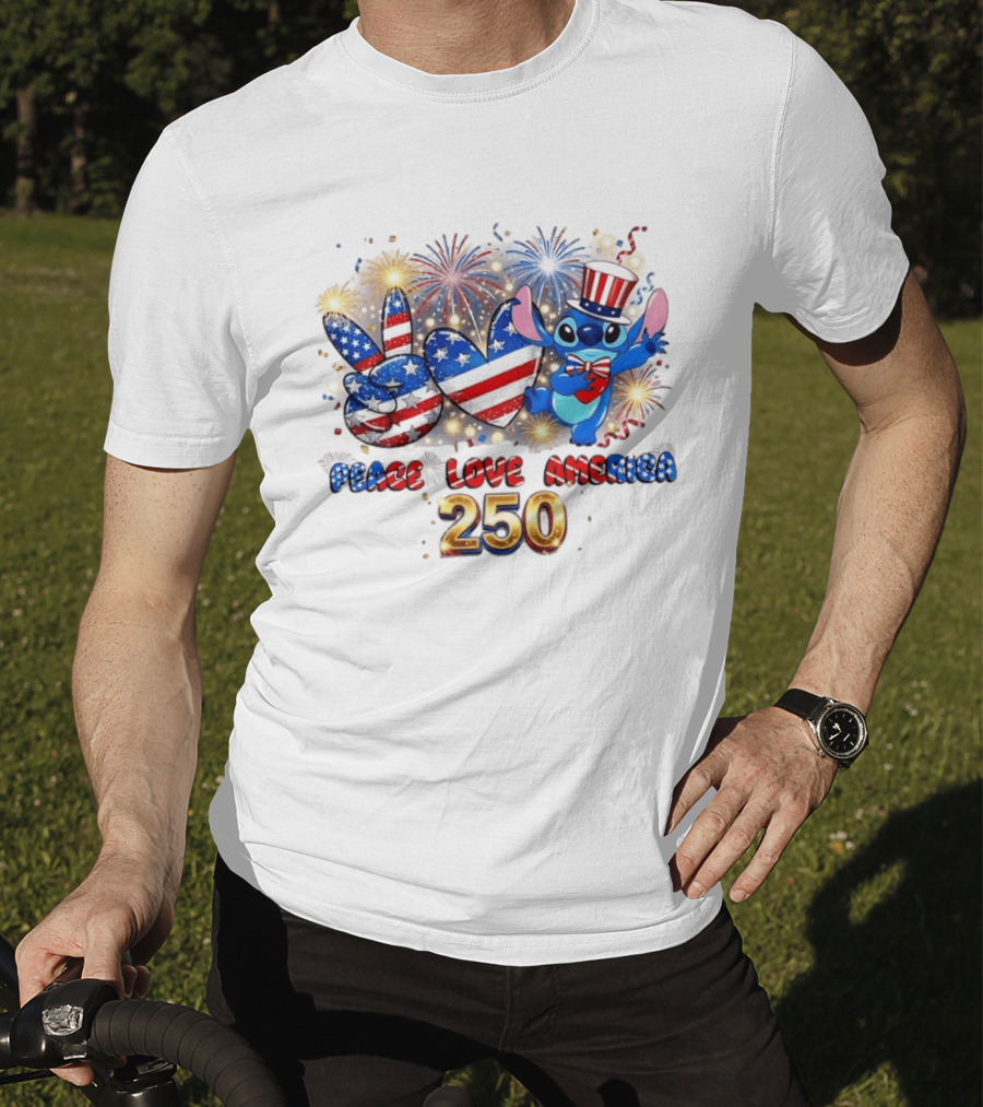Peace Love America Stitch 250 4th Of July Celebration T-Shirt