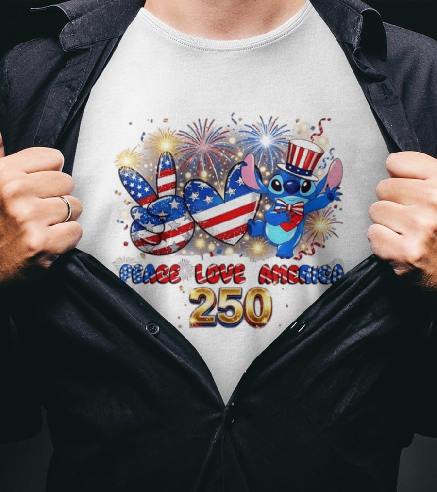 Peace Love America Stitch 250 4th Of July Celebration T-Shirt