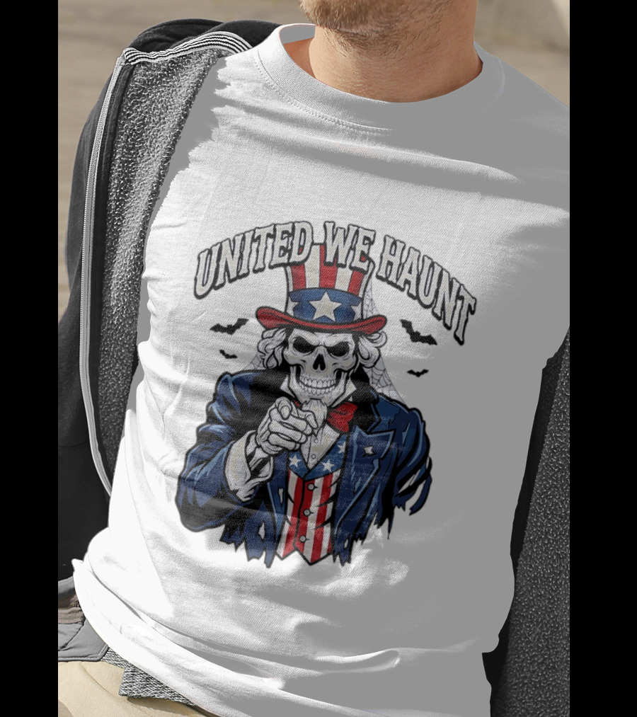 Uncle Sam Skeleton Pointing United We Haunt Halloween Bats T-Shirt