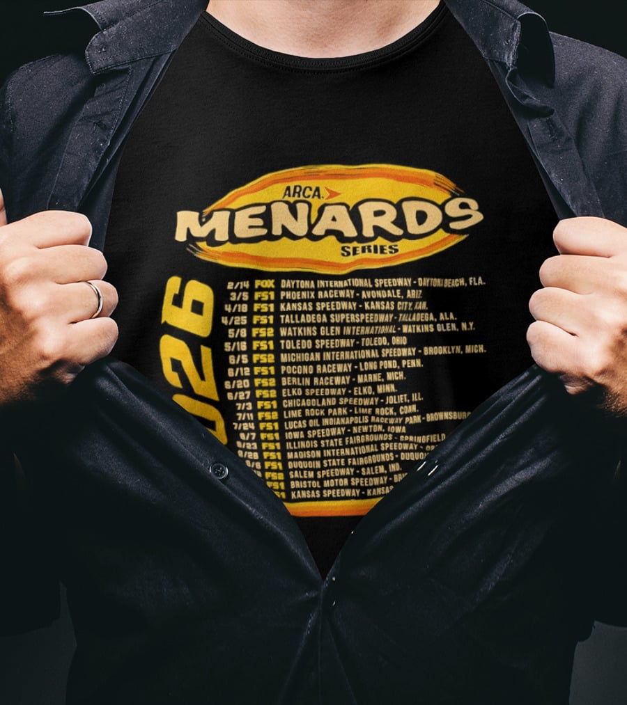 ARCA Menards Series 2026 Racing Schedule Calendar Featuring Key Race Dates And Locations T-Shirt