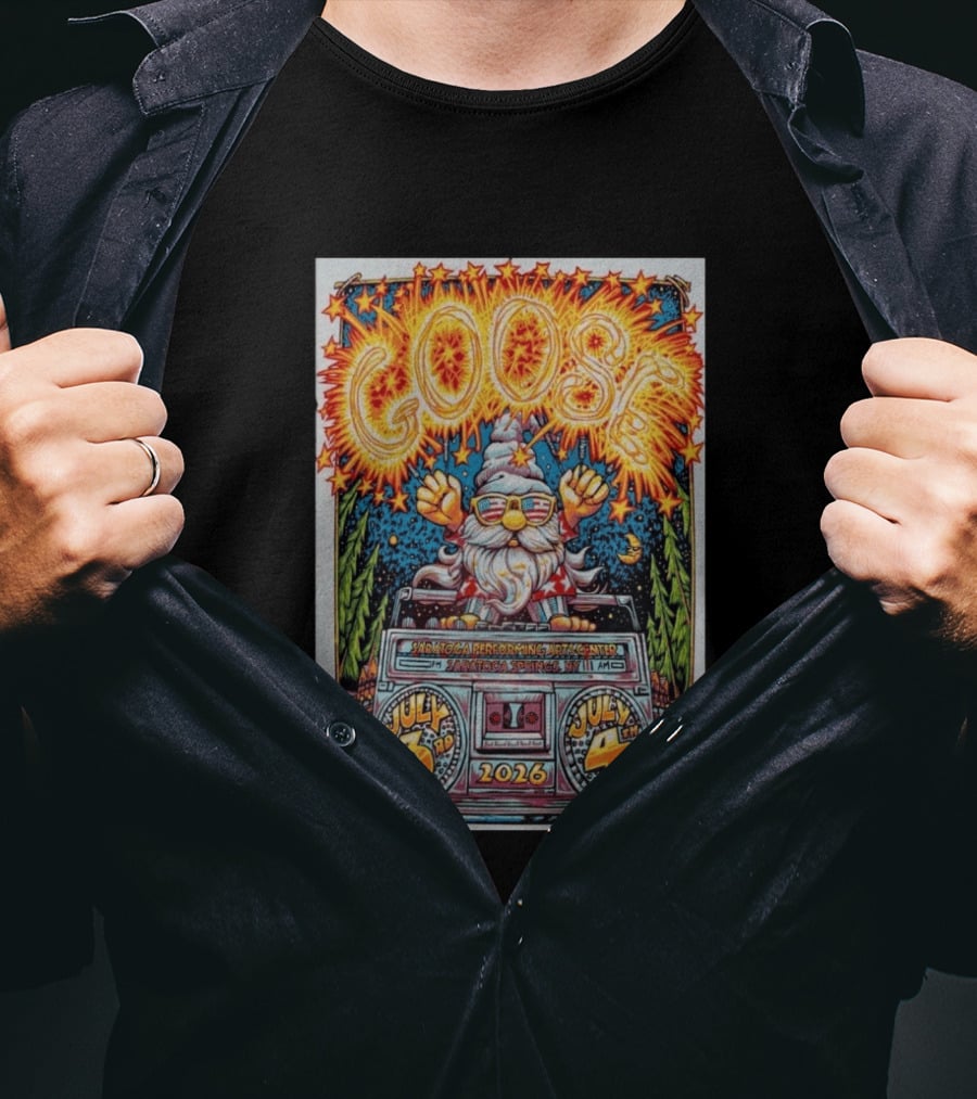 GOOSE July 3 4 2026 Saratoga Performing Arts Center Saratoga Springs NY Wizard Driving Van Fireworks Glasses Stars T-Shirt