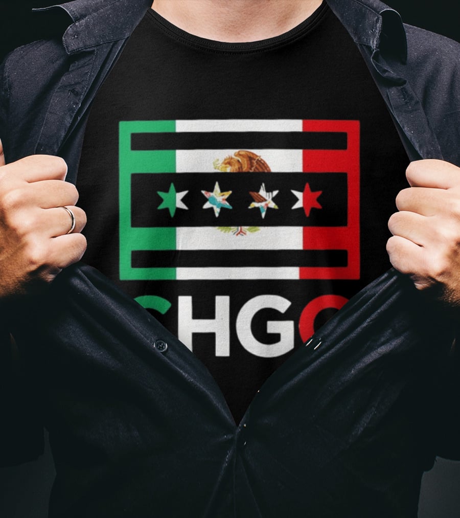 CHGO Mexico Flag Colors With Eagle And Stars T-Shirt
