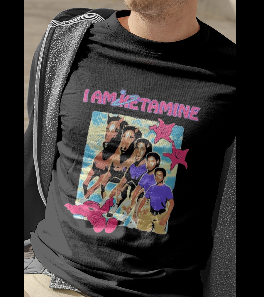 I AM KETAMINE Horse Morph Psychedelic Character Pink Stars T-Shirt