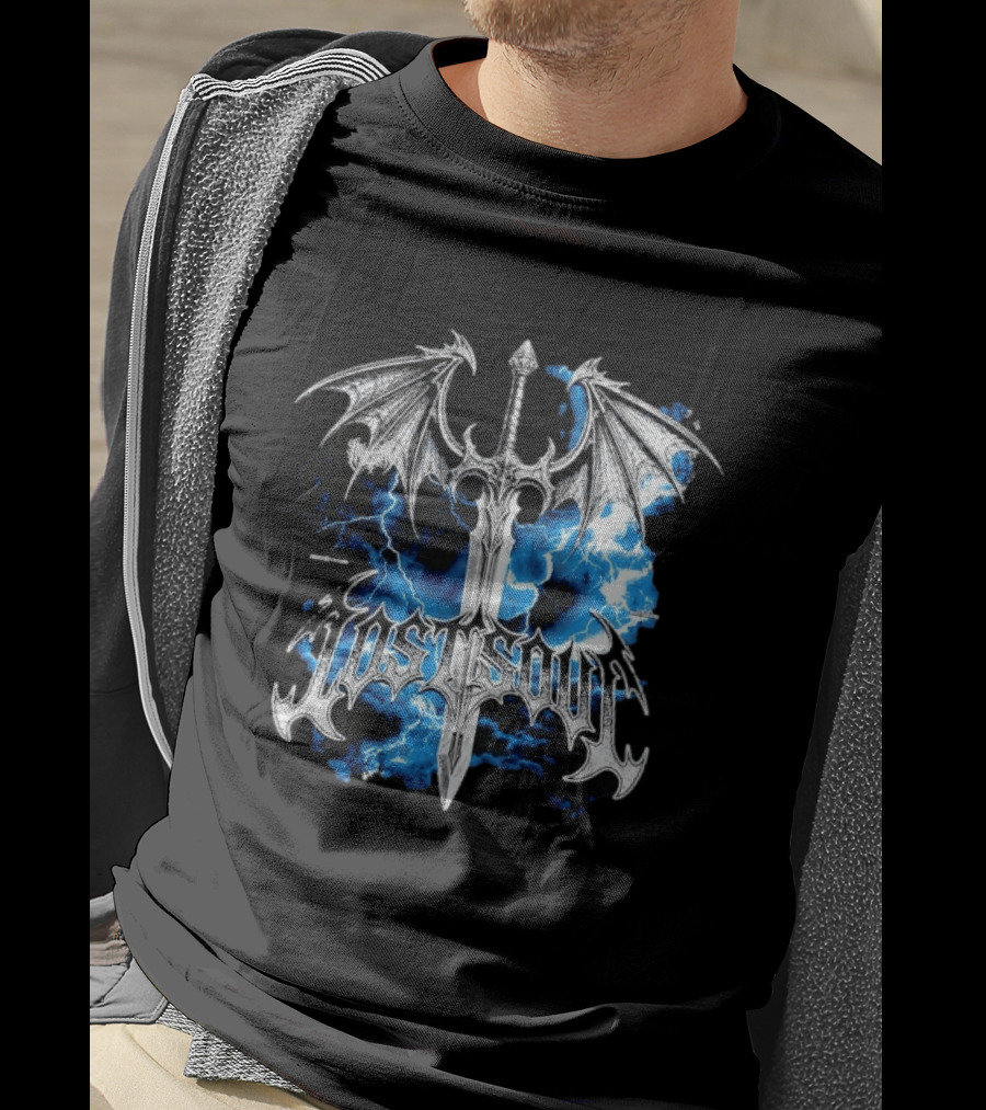 Lost Soul Gothic Sword With Wings And Blue Lightning T-Shirt