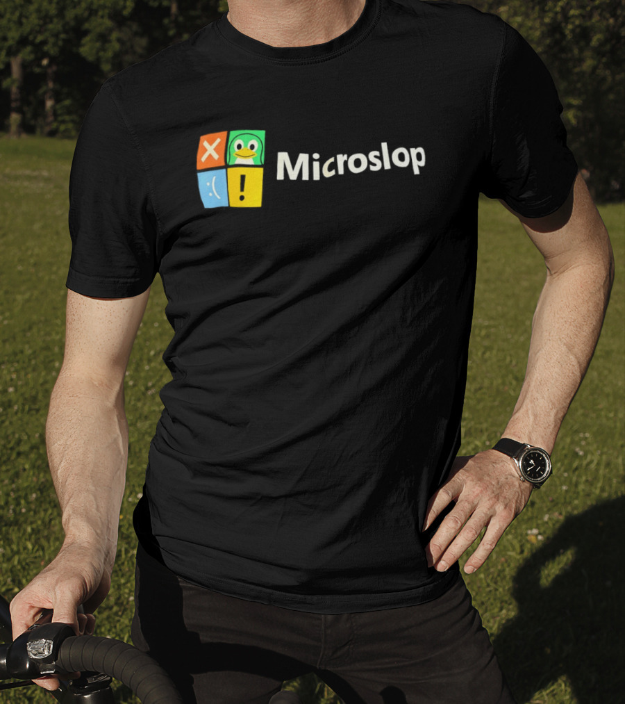 Microslop Parody Tux Penguin Windows Satire T-Shirt