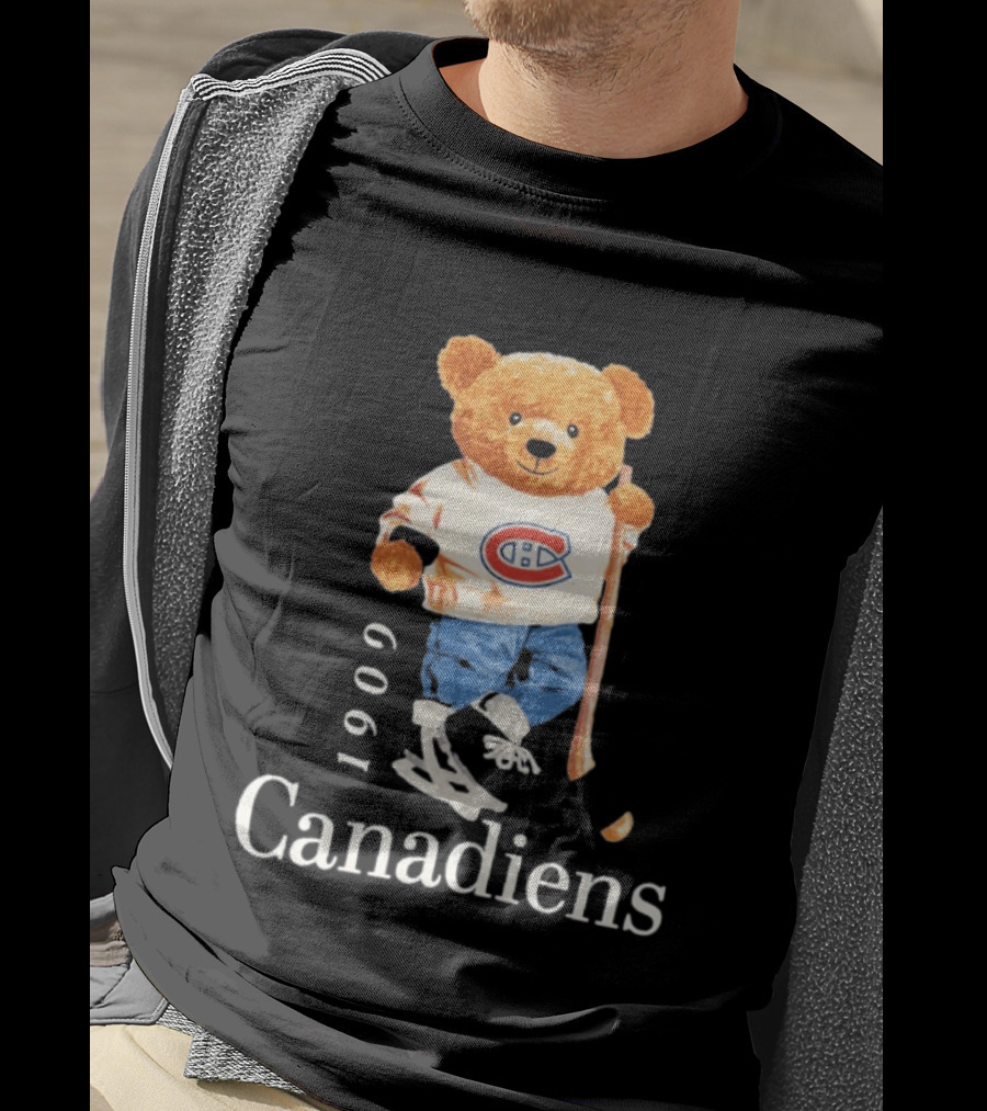 Montreal Canadiens 1909 Hockey Bear With Stick And Skates T-Shirt