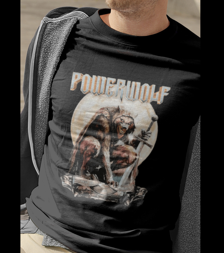 Powerwolf European Summer 2026 Heavy Metal Tour Werewolf Warrior Sword And Moon T-Shirt