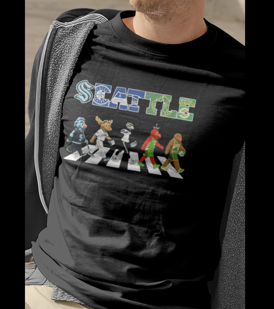 Seattle Kraken Mariners Seahawks Storm Sonics Mascots Abbey Road 2026 T-Shirt