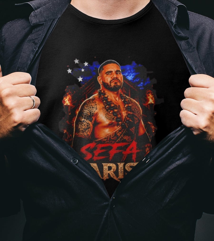 Sefa Parisi Samoan Wrestling Warrior With Tattoo And Tiki Torch T-Shirt
