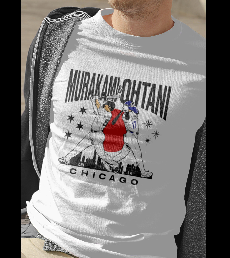 Murakami Ohtani Chicago Baseball Crossed Bats Skyline Stars Red Sun Japan T-Shirt