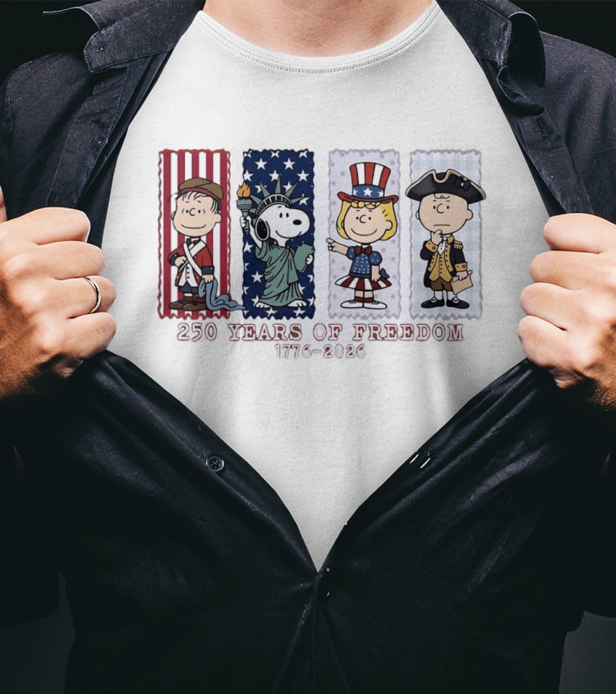 Peanuts 250 Years Of Freedom 1776 2026 America Celebration With Iconic Characters T-Shirt
