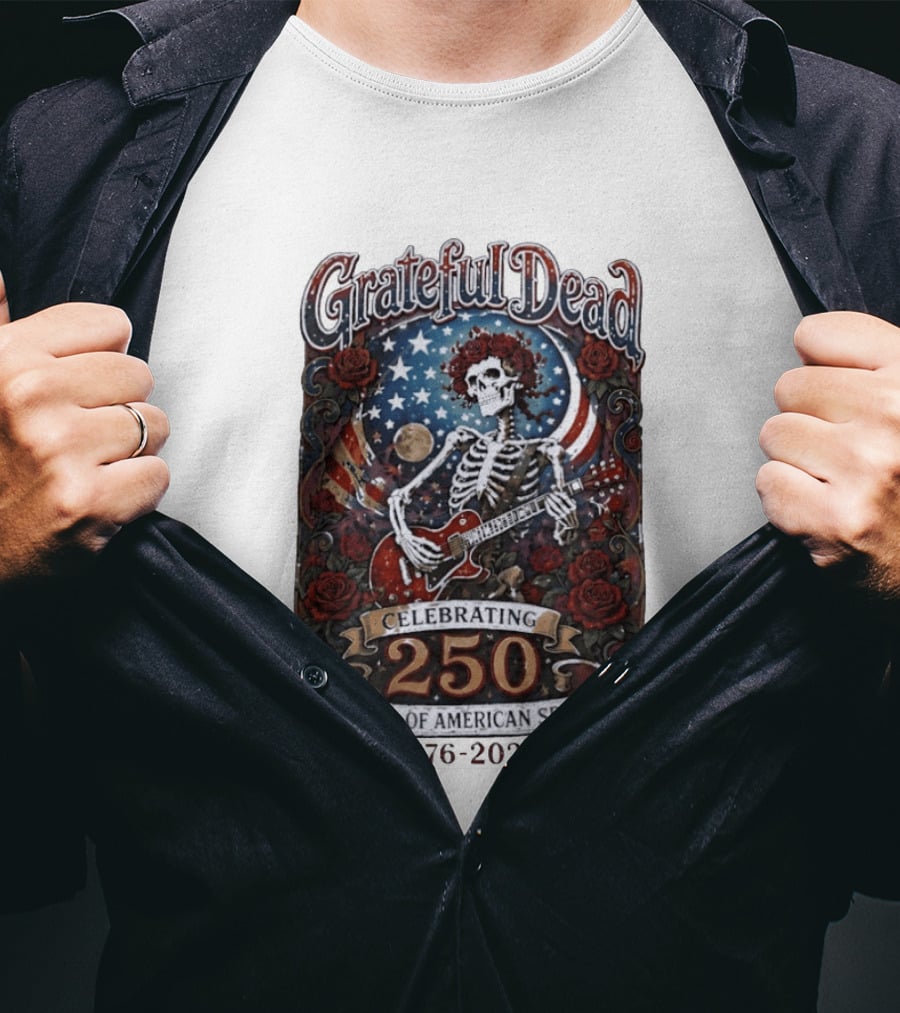 Grateful Dead 1776 2026 Celebrating 250 Years Of American Spirit Skull And Guitar T-Shirt
