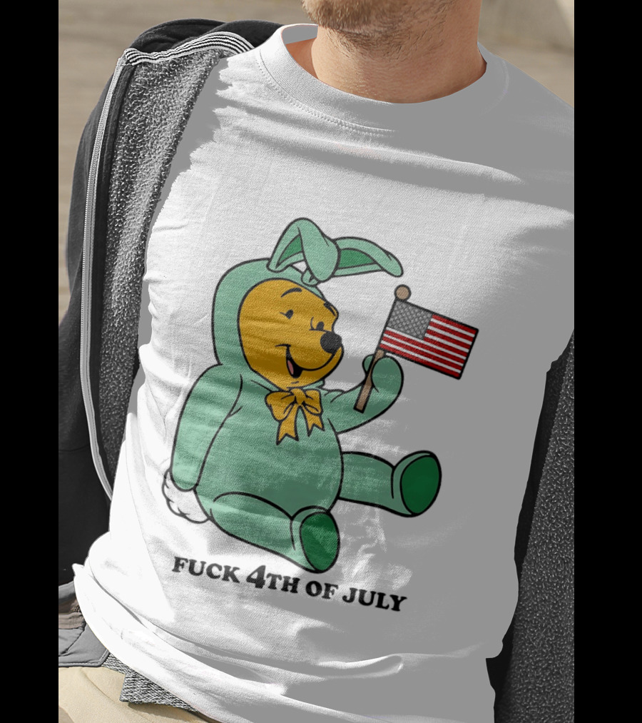 Winnie The Pooh Bunny Costume With Black American Flag And 4th Of July T-Shirt