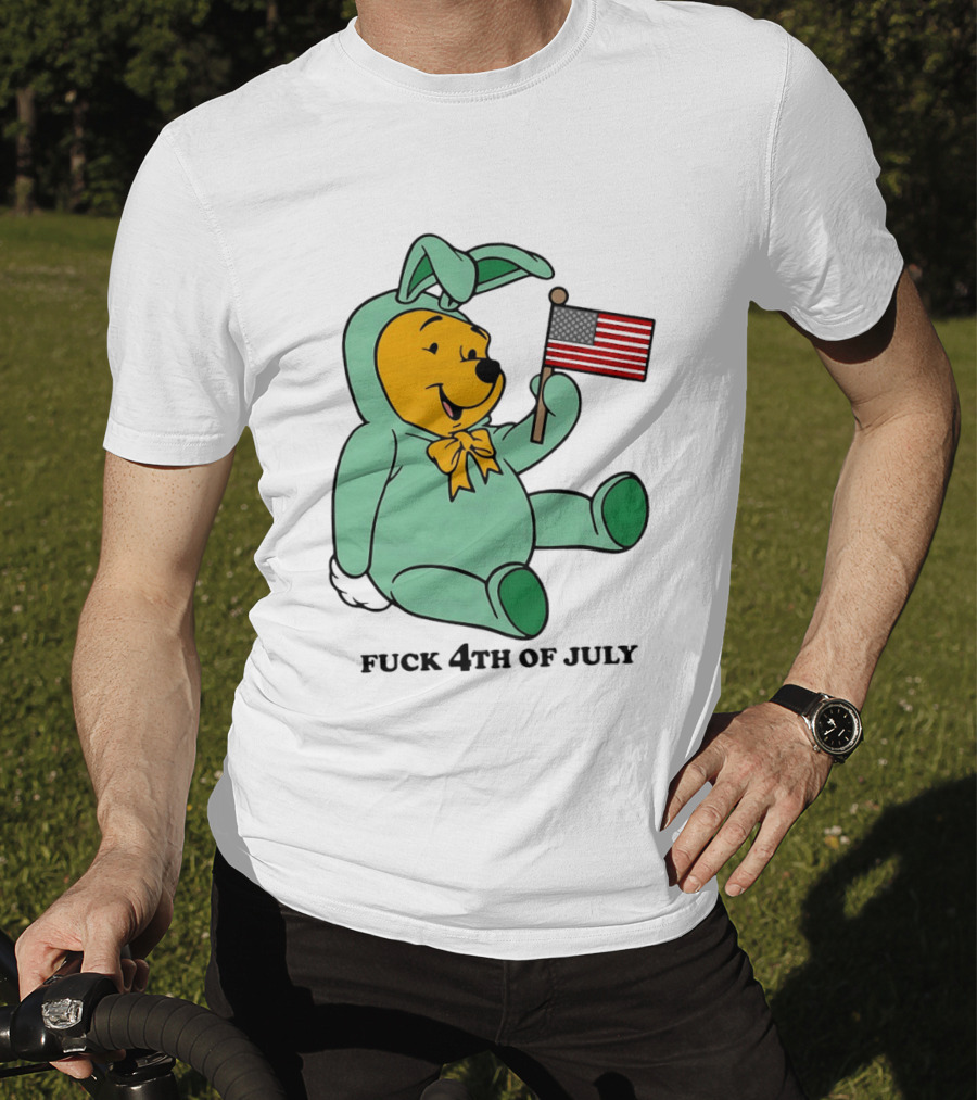 Winnie The Pooh Bunny Costume With Black American Flag And 4th Of July T-Shirt