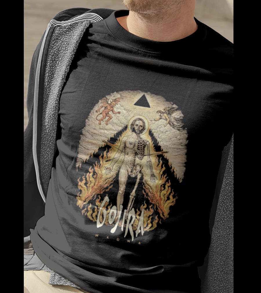 Gojira Magma Half Skeleton Half Human Devil Angel Flames Pyramid T-Shirt