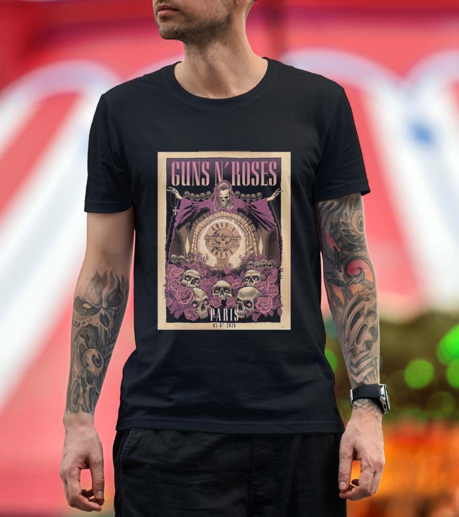 Guns N' Roses Paris 2026 Accor Arena July 3 Event With Skulls And Roses T-Shirt