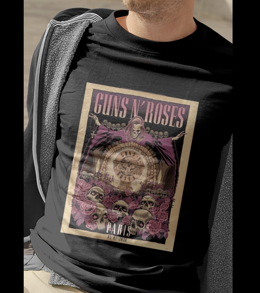Guns N' Roses Paris 2026 Accor Arena July 3 Event With Skulls And Roses T-Shirt