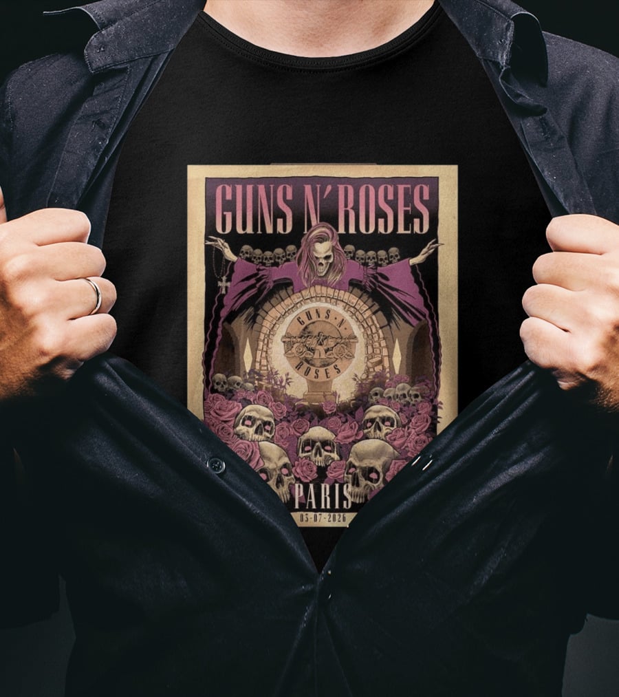 Guns N' Roses Paris 2026 Accor Arena July 3 Event With Skulls And Roses T-Shirt