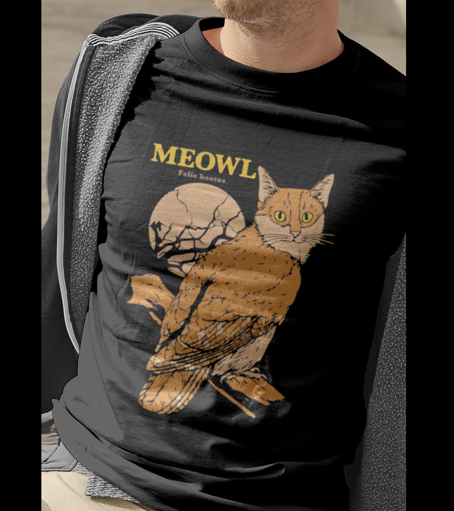 Meowl Felis Hootus Cat Owl Fusion With Moon T-Shirt