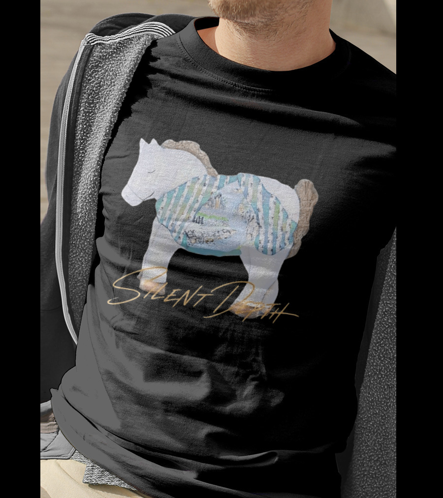 Silent Depth Horse Mountain Landscape Painted Body T-Shirt