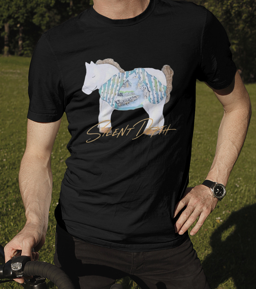 Silent Depth Horse Mountain Landscape Painted Body T-Shirt