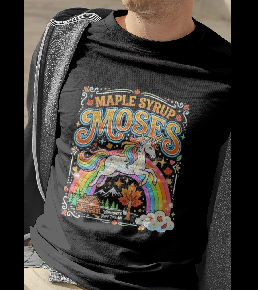 Maple Syrup Moses Rainbow Unicorn Vermont's Pipe Dream T-Shirt