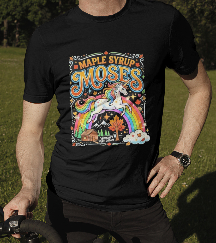 Maple Syrup Moses Rainbow Unicorn Vermont's Pipe Dream T-Shirt