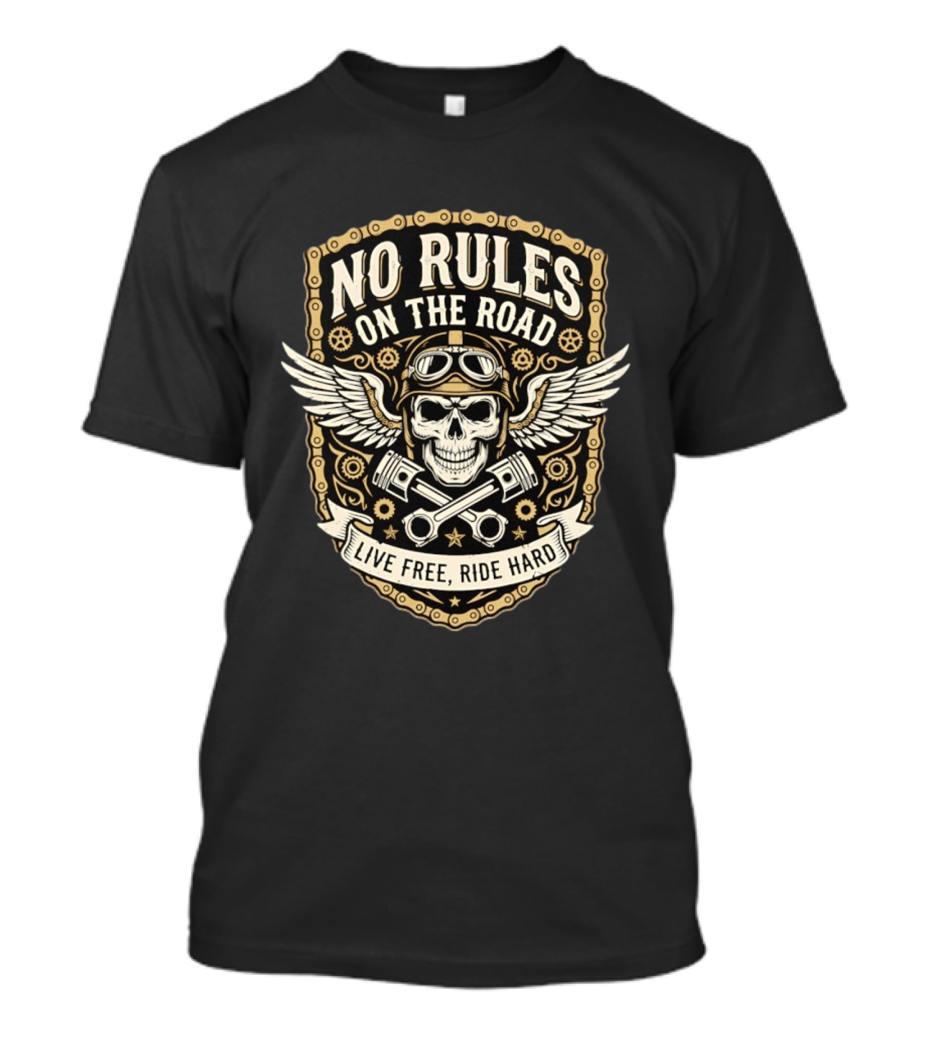 No Rules On The Road Live Free Ride Hard Skull Wings Goggles T-Shirt