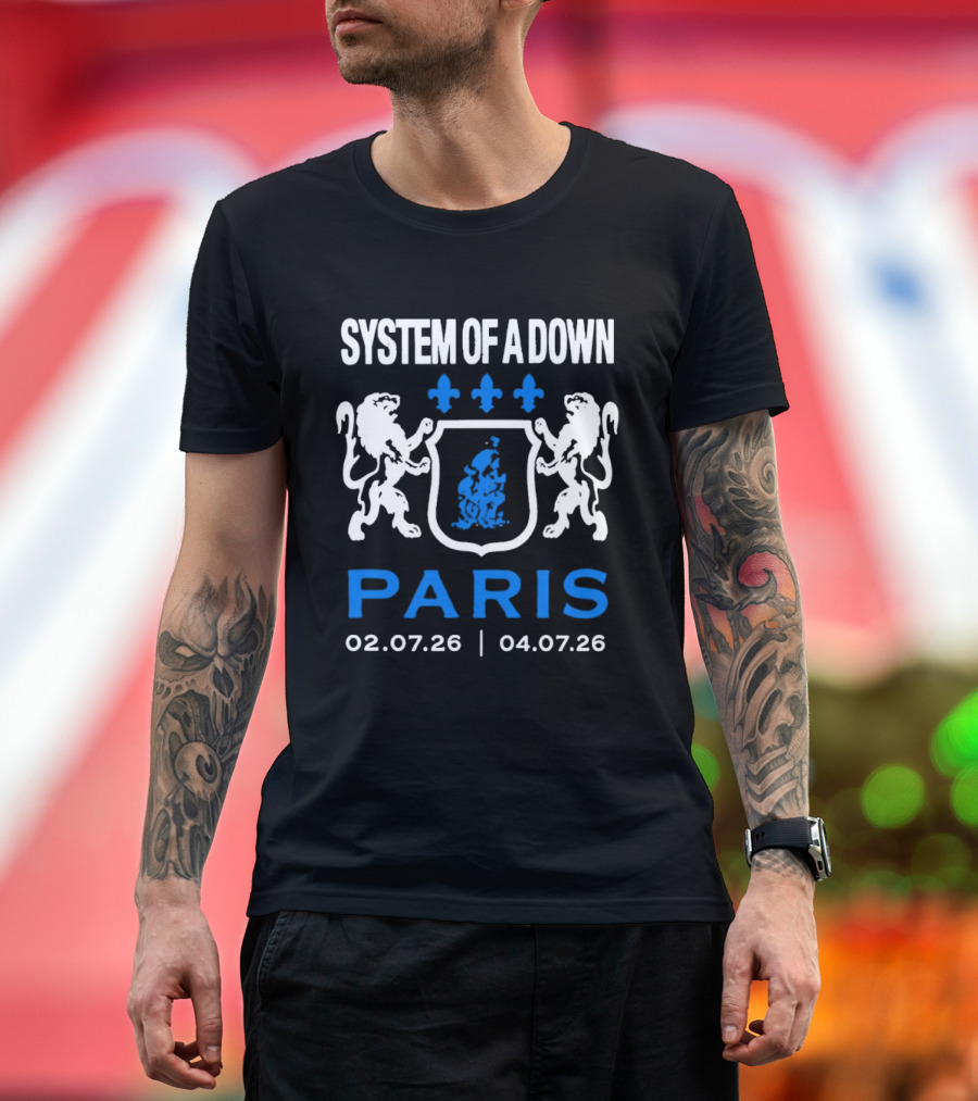 System Of A Down Paris Concert July 2026 Heraldic Crest Lions 02.07.26 04.07.26 T-Shirt