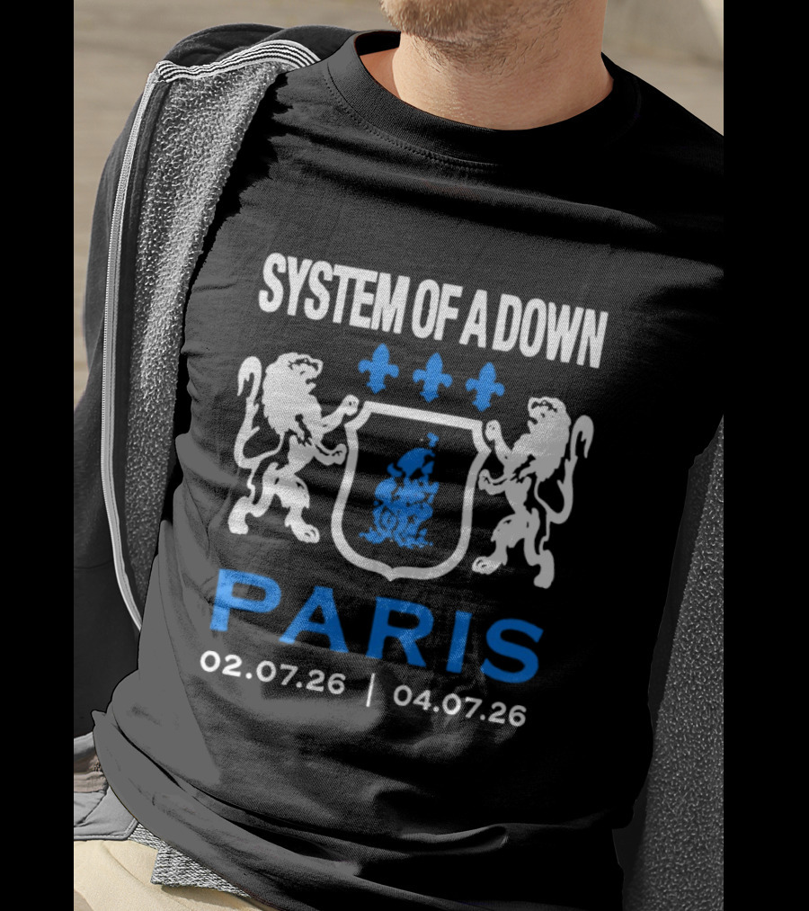 System Of A Down Paris Concert July 2026 Heraldic Crest Lions 02.07.26 04.07.26 T-Shirt