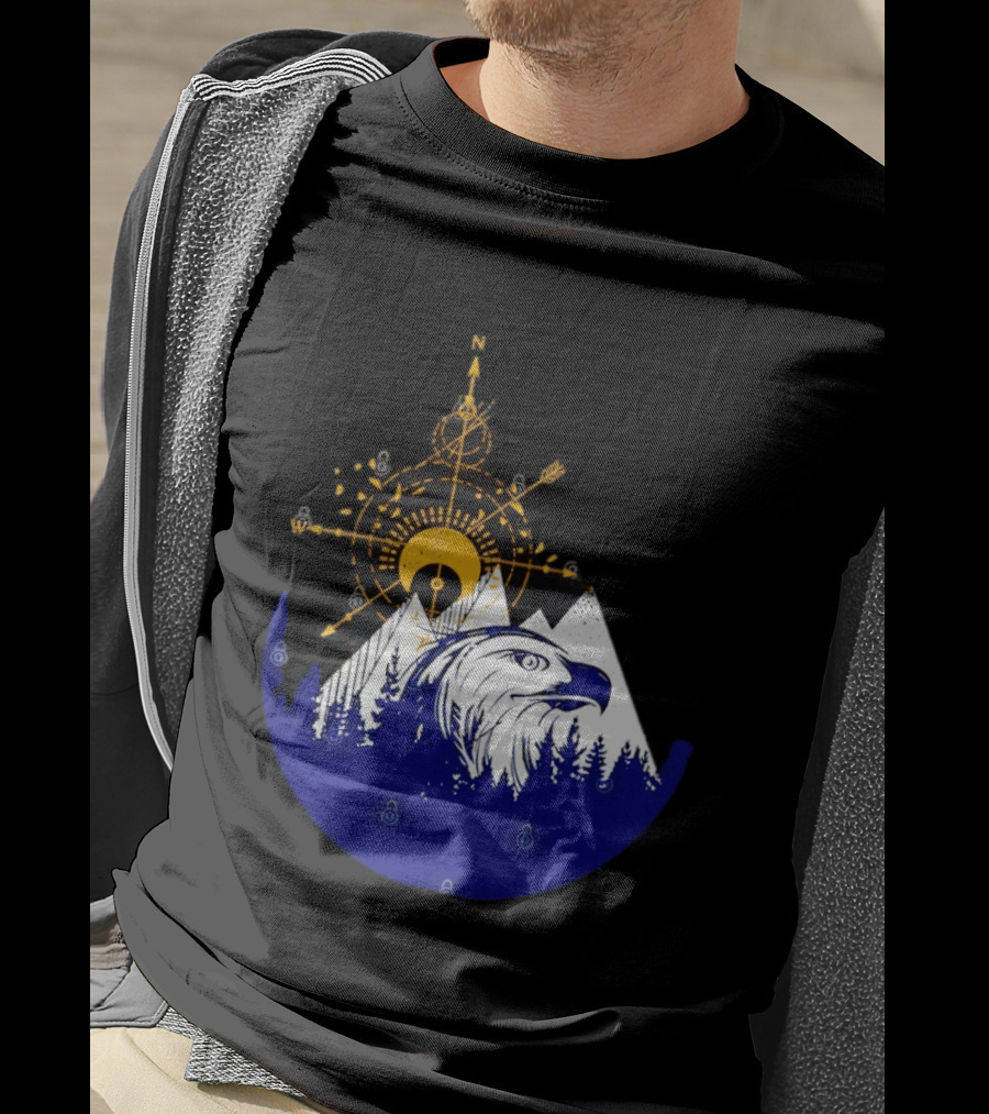Eagle And Compass With Mountain Forest T-Shirt
