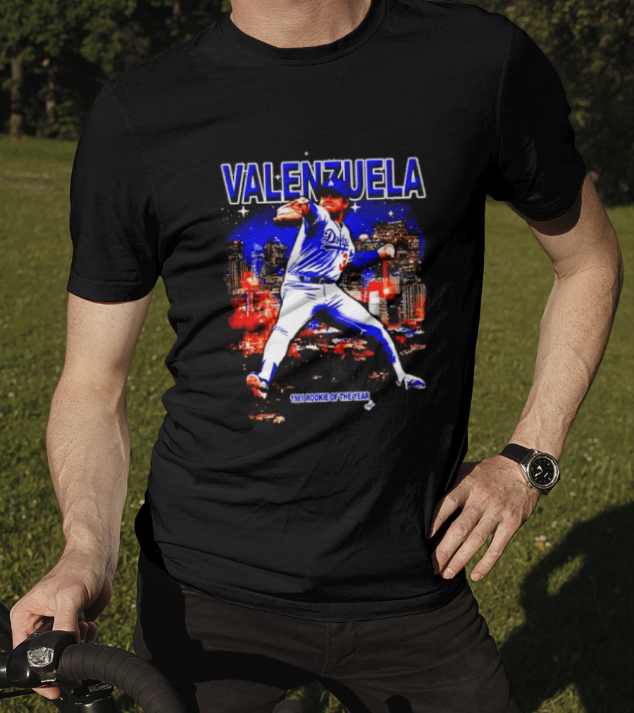 Fernando Valenzuela Dodgers 1981 Rookie Of The Year City Skyline T-Shirt