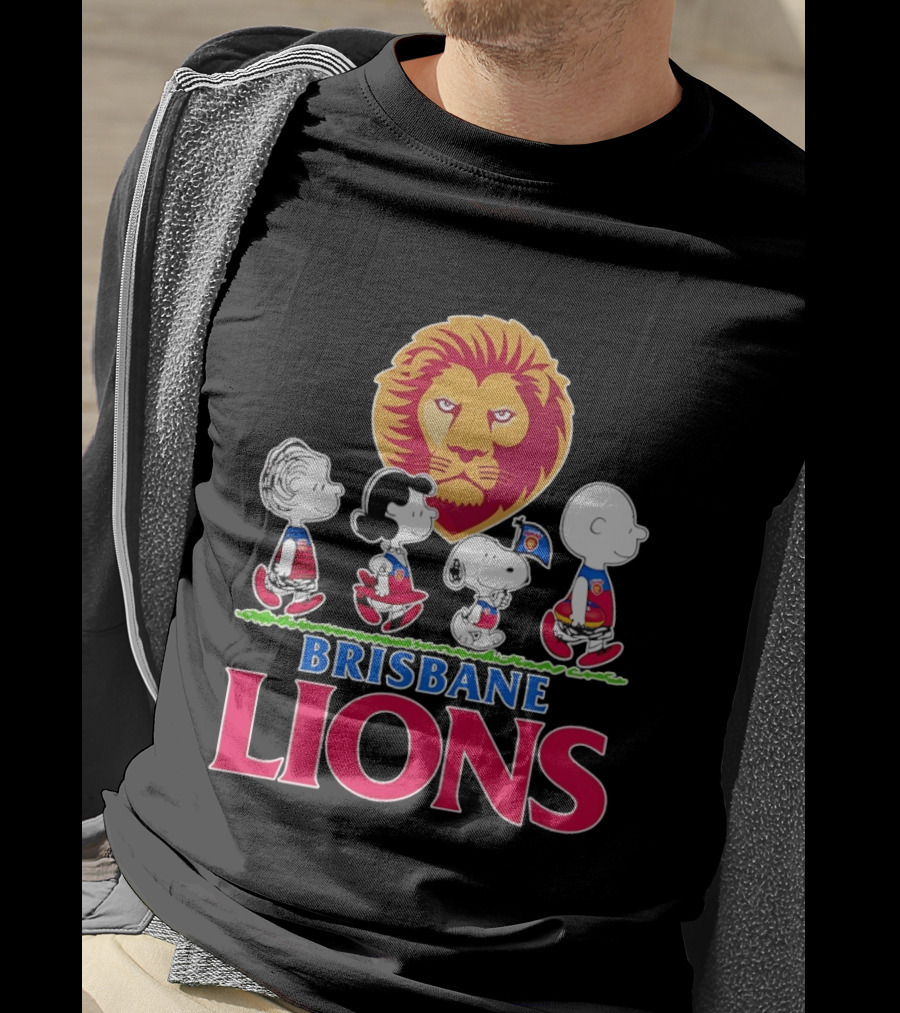 Brisbane Lions AFL Peanuts Snoopy Charlie Brown Lucy Schroeder T-Shirt