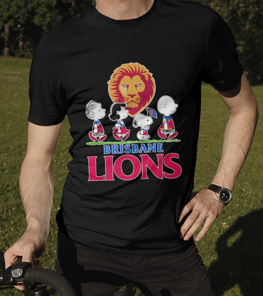 Brisbane Lions AFL Peanuts Snoopy Charlie Brown Lucy Schroeder T-Shirt