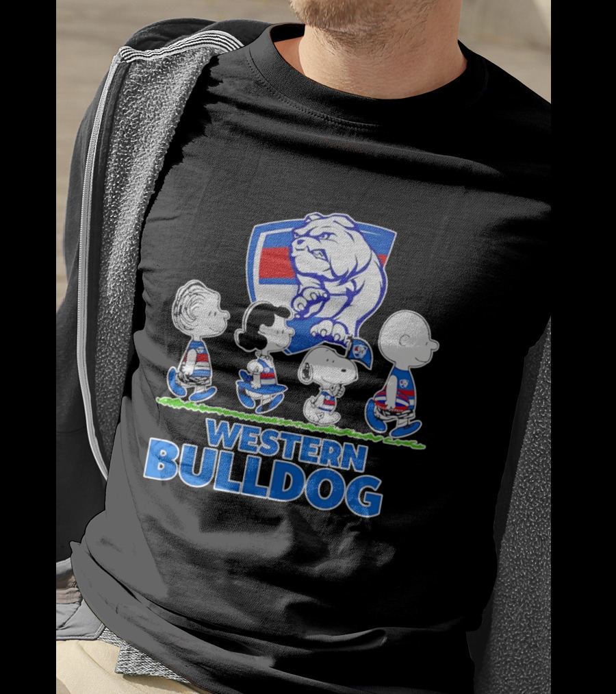Peanuts Snoopy Charlie Brown Western Bulldogs AFL Team Lucy Schroeder T-Shirt