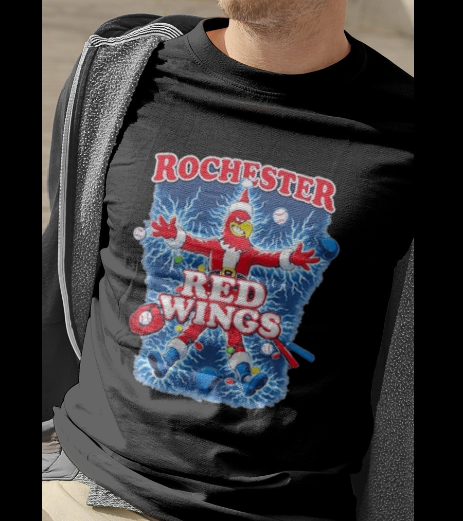 Rochester Red Wings Holiday Meltdown Christmas Santa Bird With Baseball T-Shirt