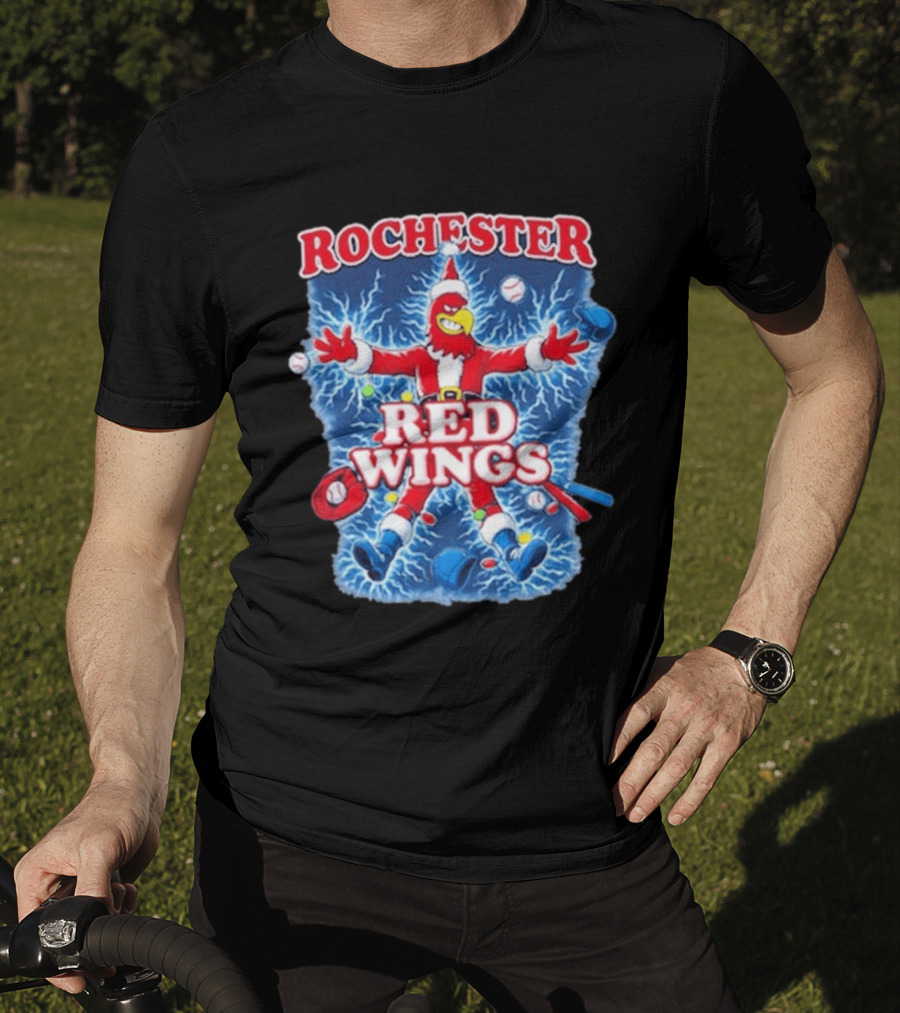Rochester Red Wings Holiday Meltdown Christmas Santa Bird With Baseball T-Shirt
