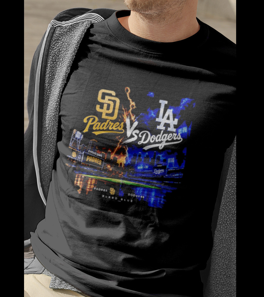 San Diego Padres Vs Los Angeles Dodgers Bleed Blue Petco Park Stadium Lightning T-Shirt