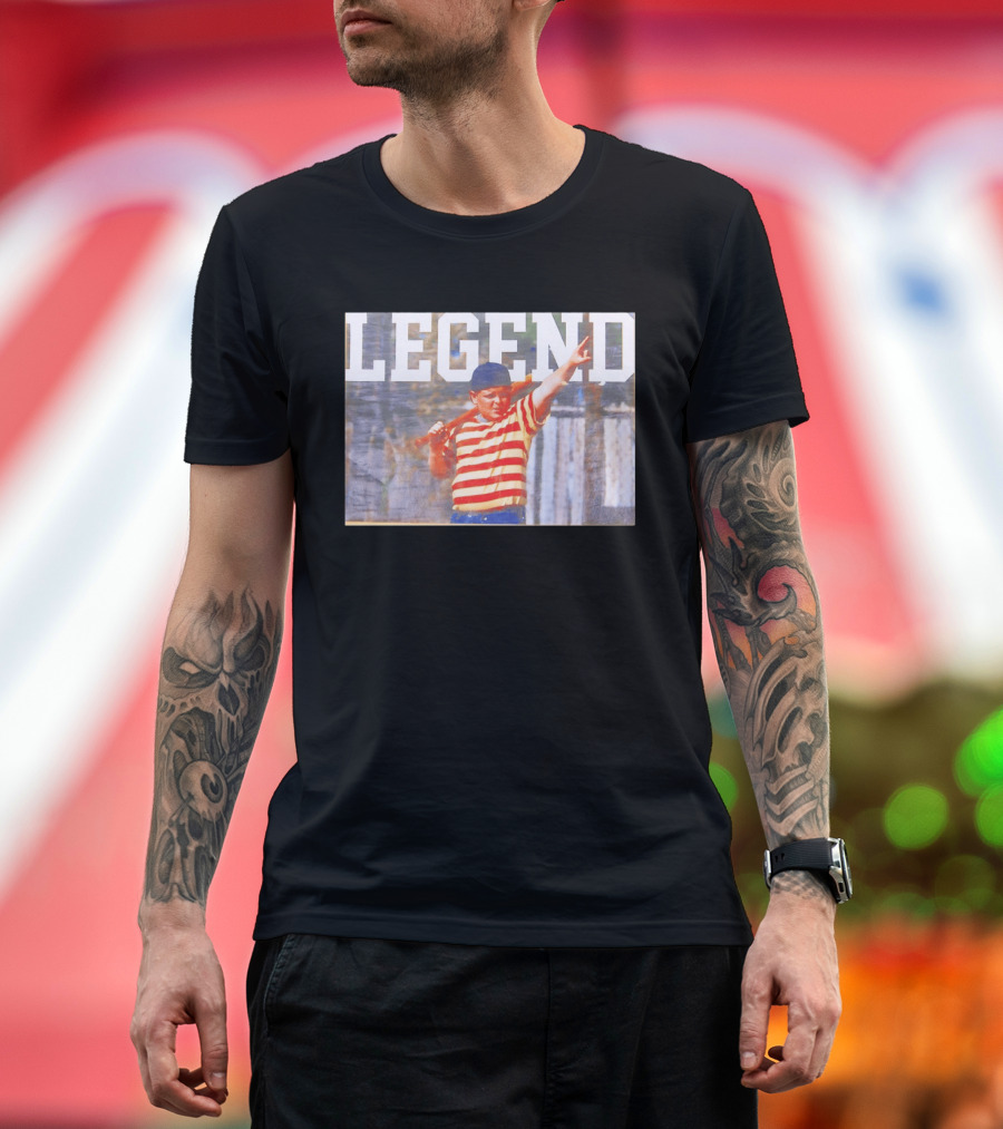 Sandlot Legend Striped Kid Holding Bat Pointing T-Shirt