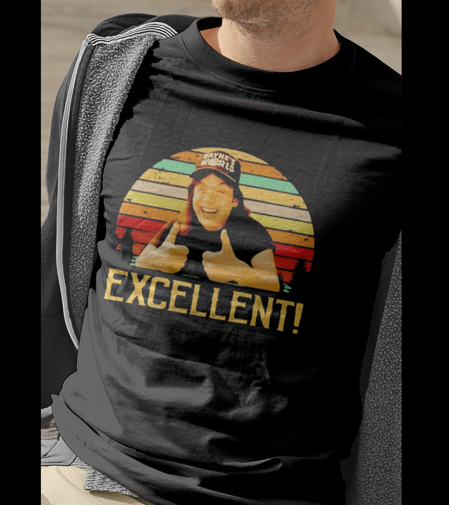 Wayne's World Wayne Campbell Thumbs Up Excellent Retro Sunset T-Shirt